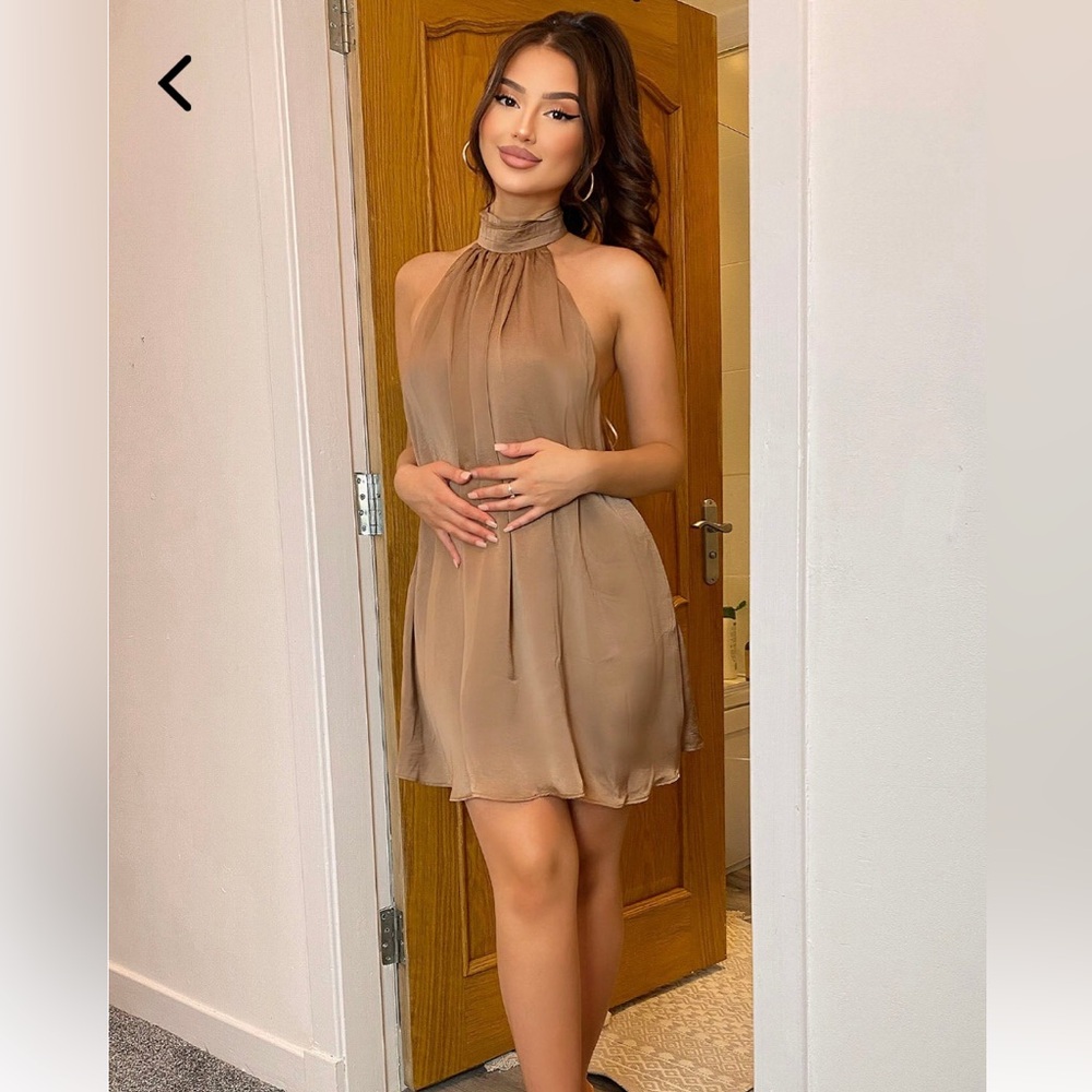 Brown satin mini dress / medium